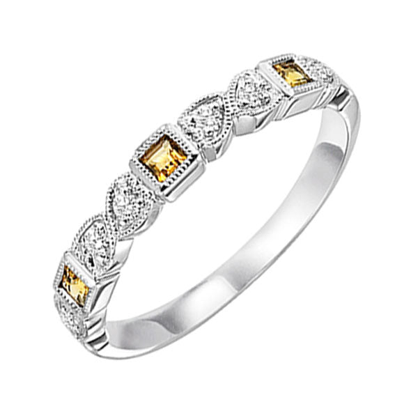 14Kt White Gold Diamond (1/10Ctw) & Citrine (1/6 Ctw) Ring