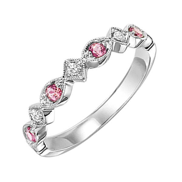 14Kt White Gold Diamond (1/20Ctw) & Pink Tourmaline (1/6 Ctw) Ring