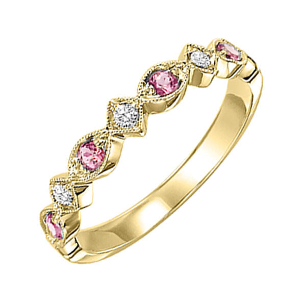 14Kt Yellow Gold Diamond (1/20Ctw) & Pink Tourmaline Ring