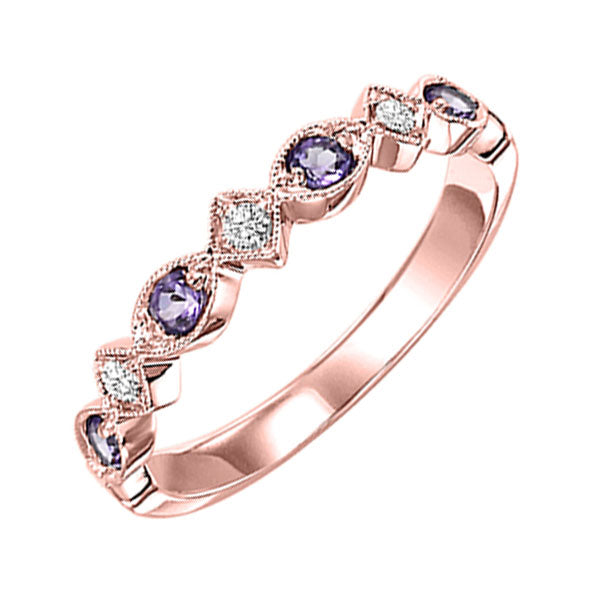 14Kt Rose Gold Diamond (1/20Ctw) & Amethyst (1/6 Ctw) Ring