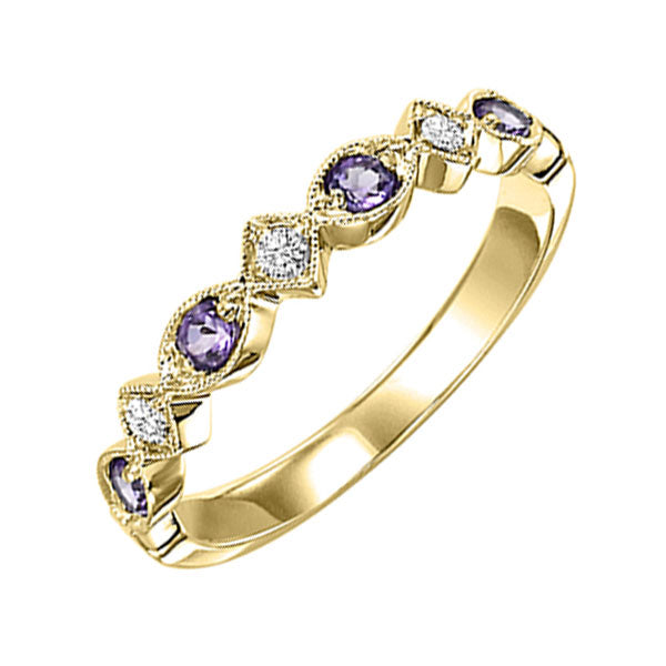 14Kt Yellow Gold Diamond (1/20Ctw) & Amethyst (1/6 Ctw) Ring