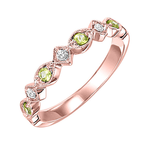 14Kt Rose Gold Diamond (1/20Ctw) & Peridot (1/6 Ctw) Ring