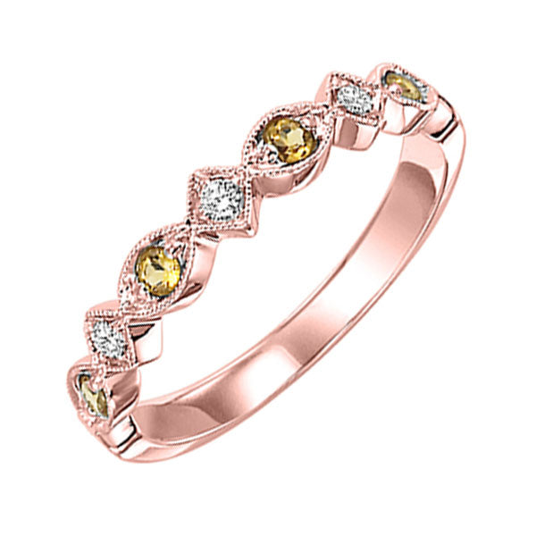 14Kt Rose Gold Diamond (1/20Ctw) & Citrine (1/6 Ctw) Ring