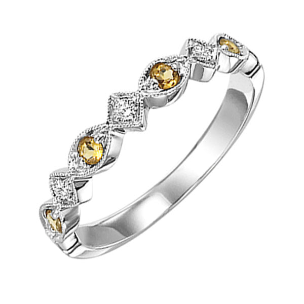 14Kt White Gold Diamond (1/20Ctw) & Citrine (1/6 Ctw) Ring