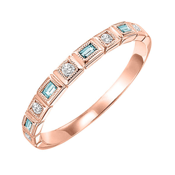 10Kt Rose Gold Diamond (1/12Ctw) & Aquamarine (1/8 Ctw) Ring