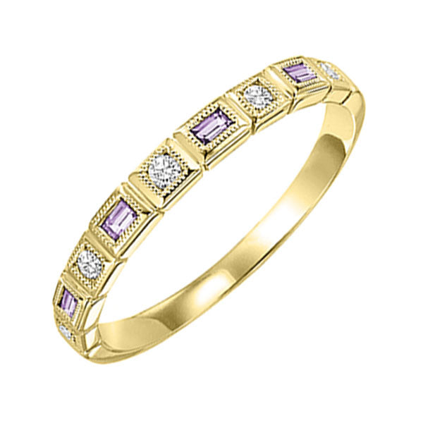 10Kt Yellow Gold Diamond (1/12Ctw) & Syn Alexandrite (1/8 Ctw) Ring