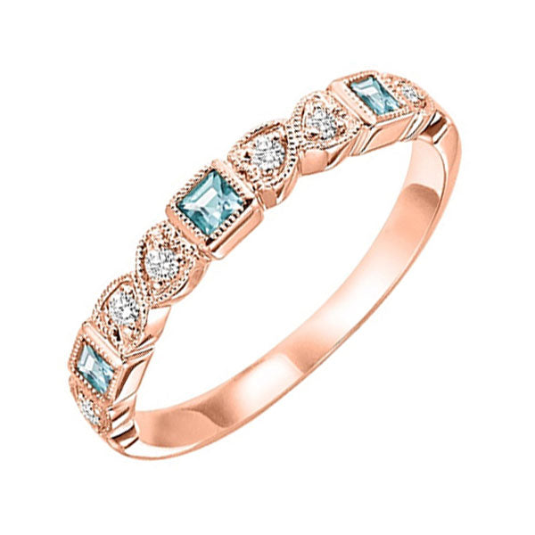 10Kt Rose Gold Diamond (1/10Ctw) & Aquamarine (1/6 Ctw) Ring