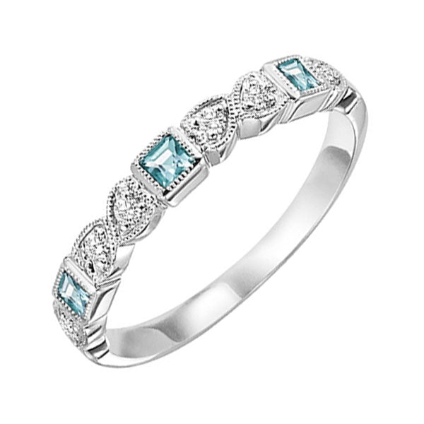 10Kt White Gold Diamond (1/10Ctw) & Aquamarine (1/6 Ctw) Ring