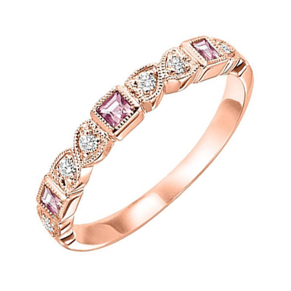 10Kt Rose Gold Diamond (1/10Ctw) & Syn Alexandrite (1/6 Ctw) Ring