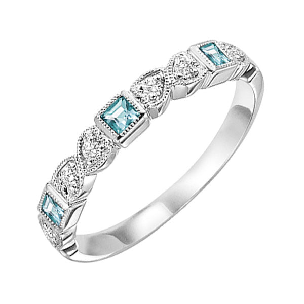 14Kt White Gold Diamond (1/20Ctw) & Aquamarine (1/6 Ctw) Ring