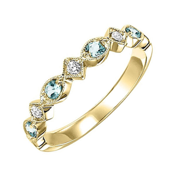 14Kt Yellow Gold Diamond (1/20Ctw) & Aquamarine (1/6 Ctw) Ring