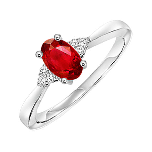 10Kt White Gold Diamond (1/20Ctw) & Garnet (1/2 Ctw) Ring