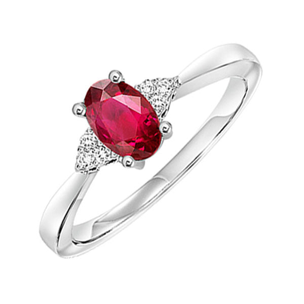 10Kt White Gold Diamond (1/20Ctw) & Ruby (1/2 Ctw) Ring