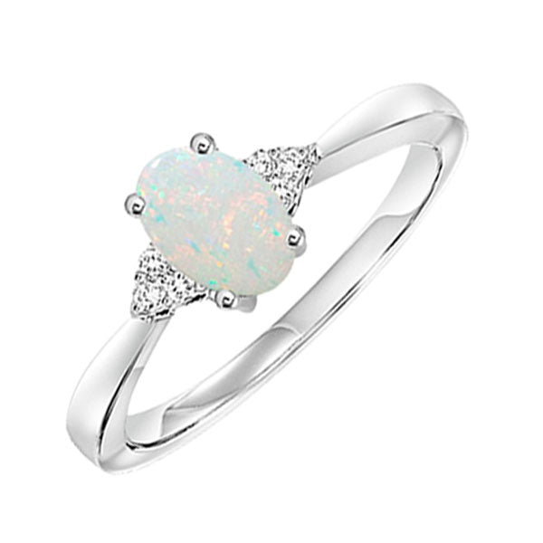 10Kt White Gold Diamond (1/20Ctw) & Opal (1/2 Ctw) Ring