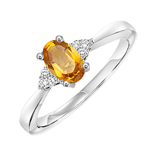 10Kt White Gold Diamond (1/20Ctw) & Citrine (3/8 Ctw) Ring