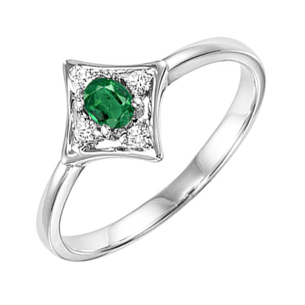 14Kt White Gold Diamond (1/20Ctw) & Emerald (1/8 Ctw) Ring