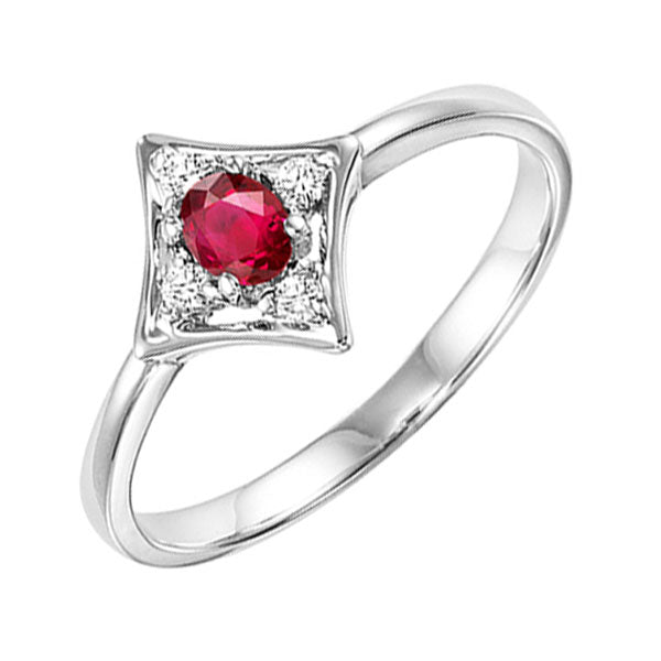 14Kt White Gold Diamond (1/20Ctw) & Ruby (1/6 Ctw) Ring