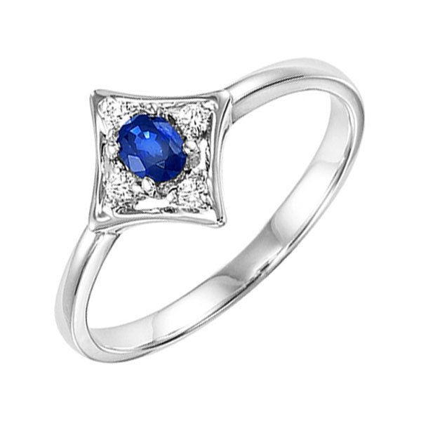 14Kt White Gold Diamond (1/20Ctw) & Sapphire (1/6 Ctw) Ring