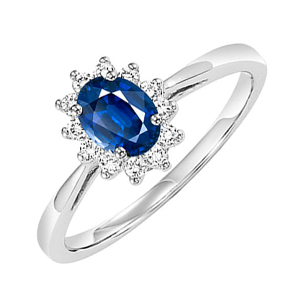 14Kt White Gold Diamond (1/5Ctw) & Sapphire (1/2 Ctw) Ring