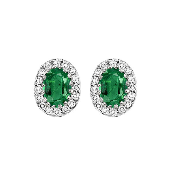 14Kt White Gold Diamond (1/5Ctw) & Emerald (7/8 Ctw) Earring