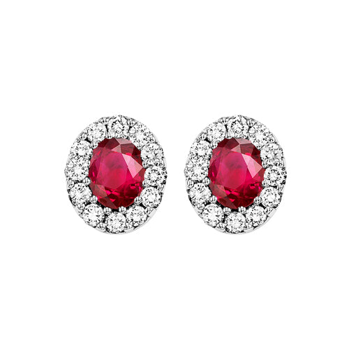 14Kt White Gold Diamond (1/5Ctw) & Ruby (1 1/3 Ctw) Earring