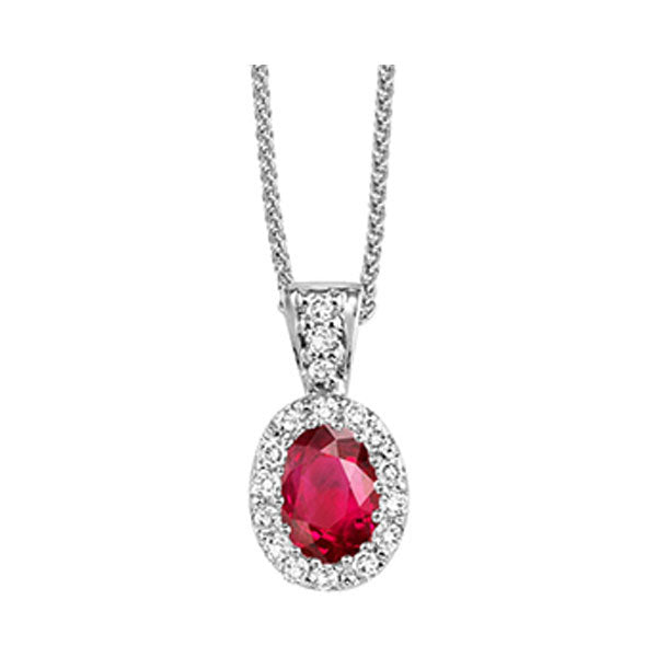 14Kt White Gold Diamond (1/10Ctw) & Ruby (1/2 Ctw) Pendant