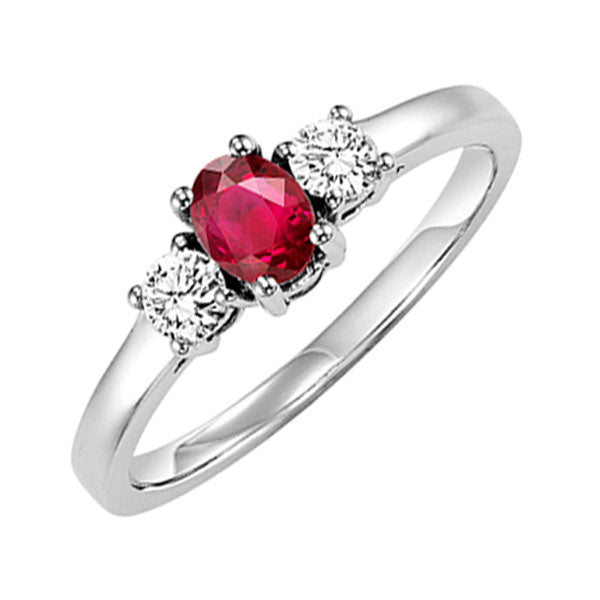 14Kt White Gold Diamond (1/4Ctw) & Ruby (1/2 Ctw) Ring