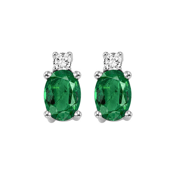 14Kt White Gold Diamond (1/20Ctw) & Emerald (3/8 Ctw) Earring