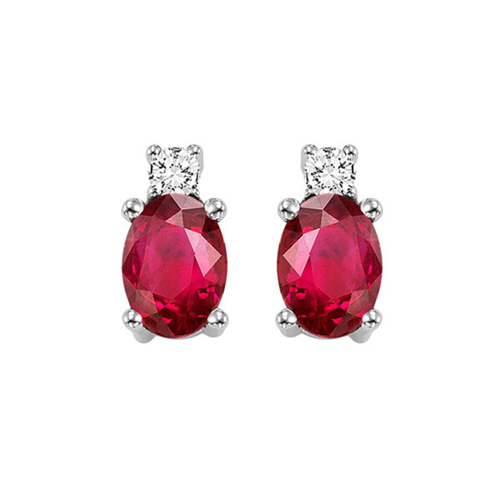 14Kt White Gold Diamond (1/20Ctw) & Ruby (1/2 Ctw) Earring