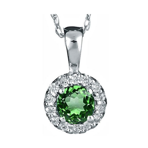 14Kt White Gold Diamond (1/12Ctw) & Emerald (1/4 Ctw) Pendant