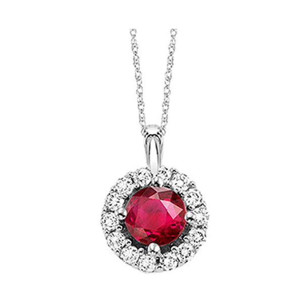 14Kt White Gold Diamond (1/12Ctw) & Ruby (1/4 Ctw) Pendant