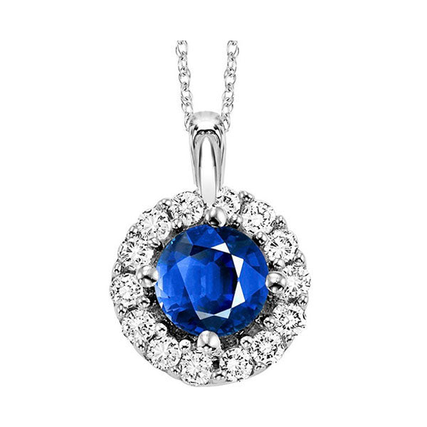 14Kt White Gold Diamond (1/12Ctw) & Sapphire (1/4 Ctw) Pendant