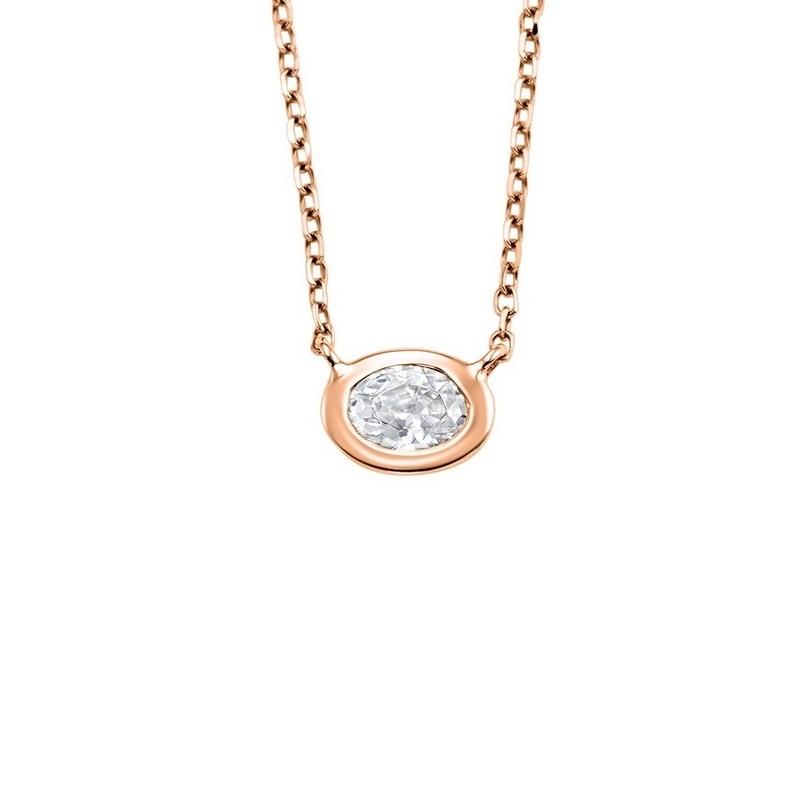 14K Rose Gold Diamond Oval Pendant 1/10 ct