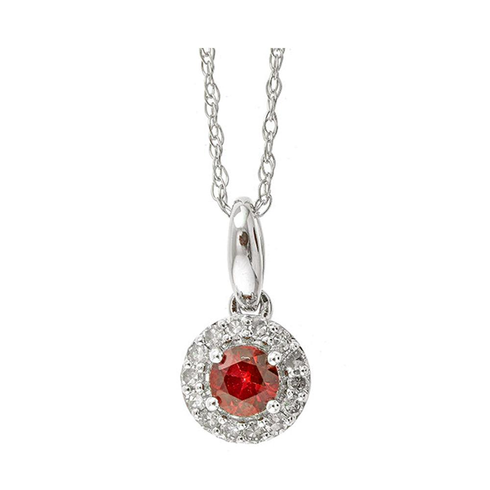 10Kt White Gold Diamond 1/12Ctw & Ruby 1/5Ctw Pendant