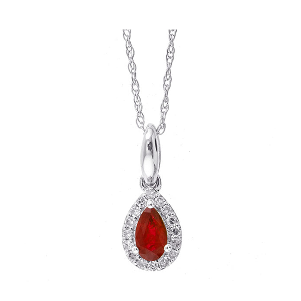 10Kt White Gold Diamond 1/20Ctw & Ruby 1/5Ctw Pendant