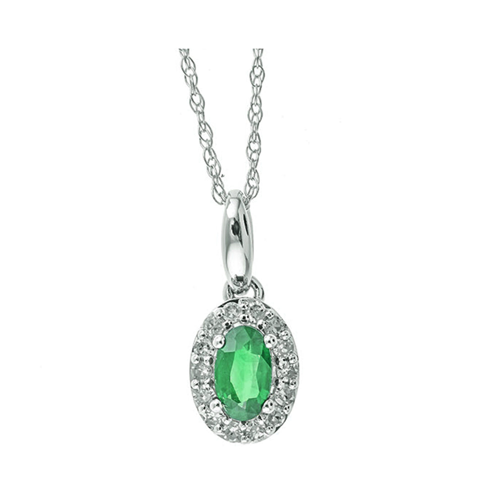 10Kt White Gold Diamond 1/10Ctw & Emerald 1/3Ctw Pendant