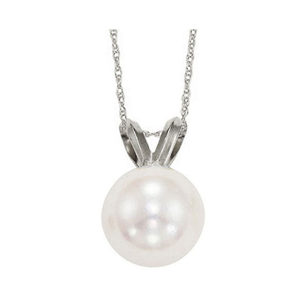 14Kt White Gold Diamond (1/50Ctw) & Pearl (1/2 Ctw) Pendant