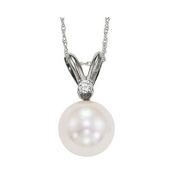 14Kt White Gold Diamond (1/50Ctw) & Pearl (1/2 Ctw) Pendant