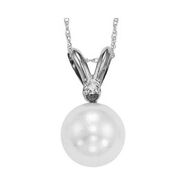 14Kt White Gold Diamond (1/50Ctw) & Pearl (1/2 Ctw) Pendant