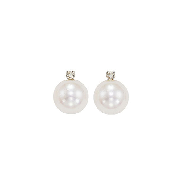 14Kt White Gold Diamond (1/20Ctw) & Pearl (1 Ctw) Earring