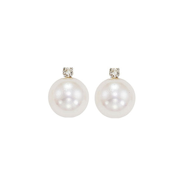 14Kt White Gold Diamond (1/20Ctw) & Pearl (1 Ctw) Earring