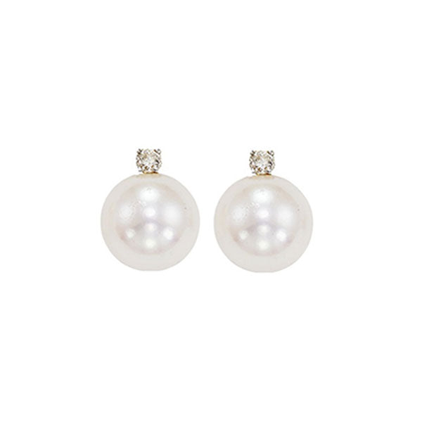 14Kt White Gold Diamond (1/20Ctw) & Pearl (1 Ctw) Earring