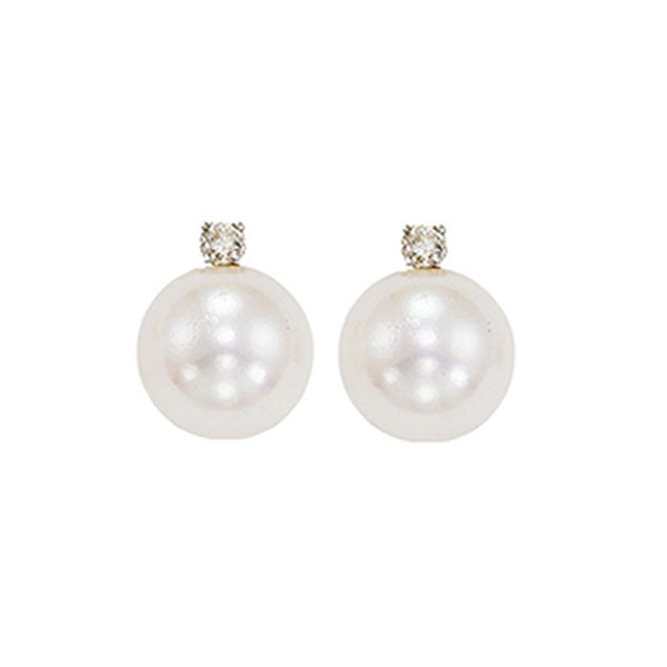 14Kt White Gold Diamond (1/20Ctw) & Pearl (1 Ctw) Earring