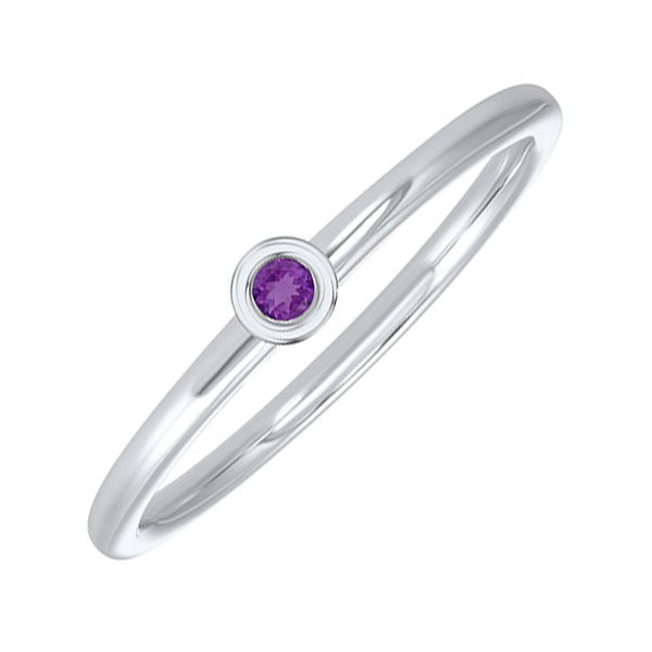 10Kt White Gold Amethyst (1/20 Ctw) Ring