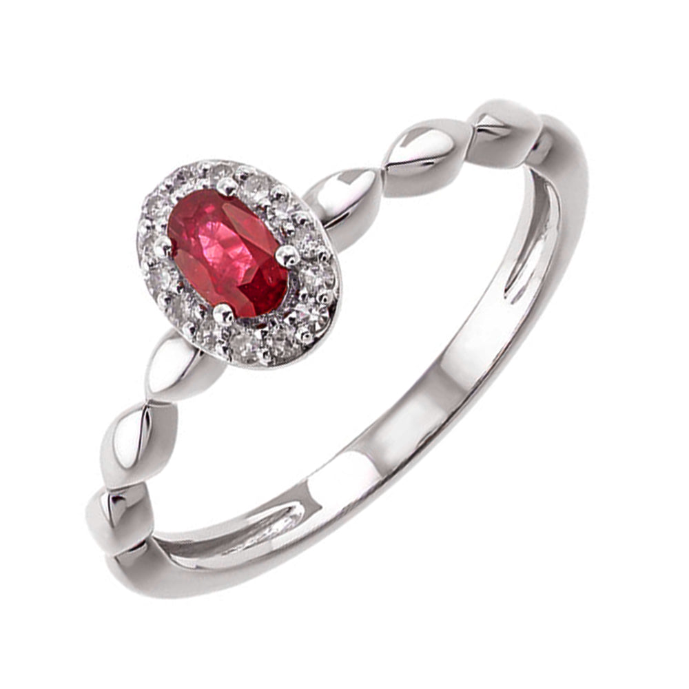 10Kt White Gold Diamond 1/12Ctw & Ruby 1/3Ctw Ring