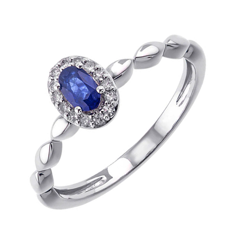 10Kt White Gold Diamond 1/12Ctw & Sapphire 1/3Ctw Ring