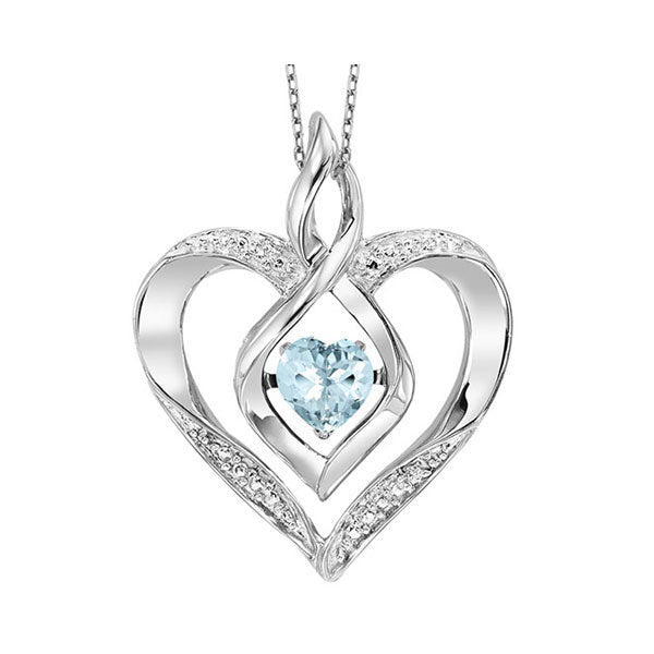 Silver Diamond (1/50 Ctw) & Created-Aquamarine (1/4 Ctw) Pendant