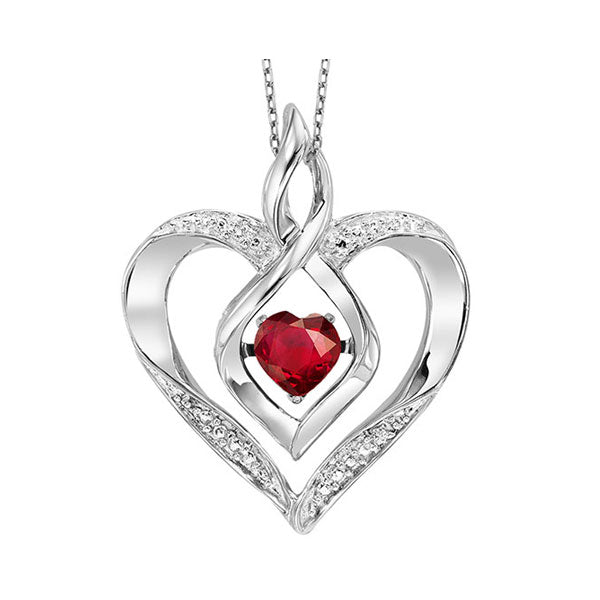 Silver Diamond (1/50 Ctw) & Created-Garnet (1/3 Ctw) Pendant