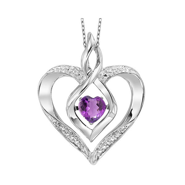 Silver Diamond (1/50 Ctw) & Created-Amethyst (1/4 Ctw) Pendant