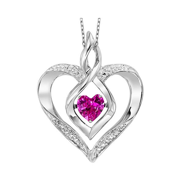 Silver Diamond (1/50 Ctw) & Createdpink Tourmaline (1/4 Ctw) Pendant